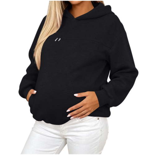 cocolona Zip Up Nursing Hoodie Long Sleeve Oversized Pullover Maternity Sweatshirt Solid Color Casual Pregnant Breastfeeding Loose Fall Tops