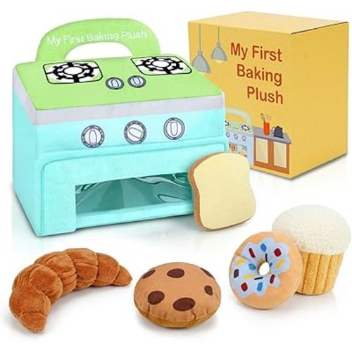 My First Baking Plush, Baby Baking Toy Set with 5 Pcs Dessert Plushies for Toddlers, First Birthday Gifts for Boys Girls