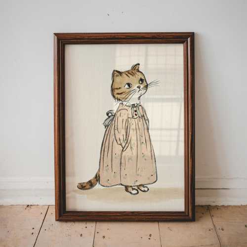 Vintage Cat Nursery Wall Art Cute Kitten Print Girl Room Decor Baby Animal Illustration Floral Dress Storybook Style Nursery Print | 22