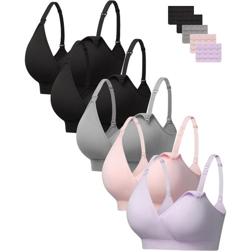 HBselect Nursing Bras for Breastfeeding, Seamless V Neck Maternity Bra Wireless Women Pregnancy Postpartum Bra Sleep Bralette | Women's Soft and Breathable Bra Non-Wired and Seamless Comfortable Bras with Extra Extensions