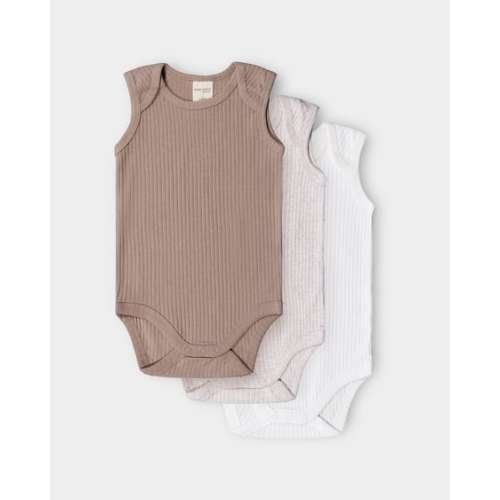 Medium Brown Baby 3 Pack Sleeveless Organic Cotton Bodysuit | Best&Less™ Online