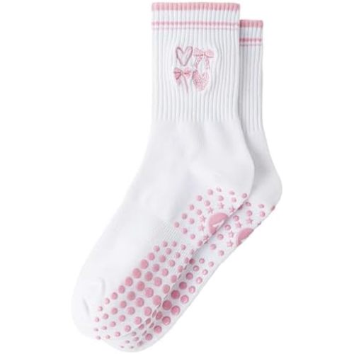 Yawlsow Pilates Grip Socks for Women Yoga Grippy Socks Cute Barre Non Skid Athletic Crew Sticky Sock Workout Hospital
