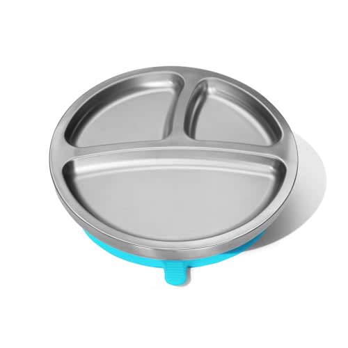 Avanchy Stainless Steel Toddler Plate, Divided Baby Suction Plate, Blue | Double-Wall Insulated | Removable Suction Base | Food-Grade 304 (18/8) Stainless Steel | Dishwasher Safe | Baby-Led Weaning