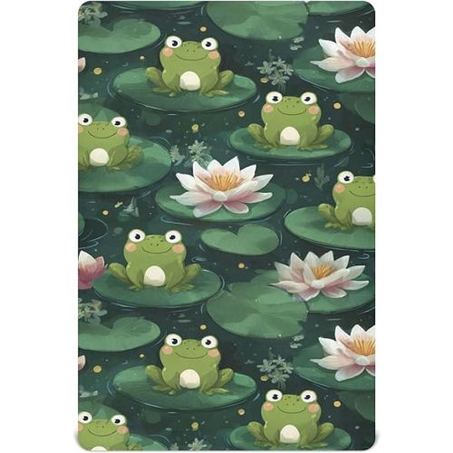 Cute Frogs Flower Green Crib Sheets Soft Breathable Fitted Baby Crib Sheets Mattress Cover for Girls Boys, 52" x 28" x 9"