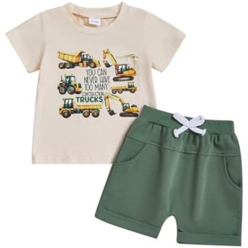 WZTYYDS Toddler Baby Boy Summer Clothes Set Truck Letter Print Crew Neck Short Sleeve T-Shirts Shorts 2Pcs Outfits