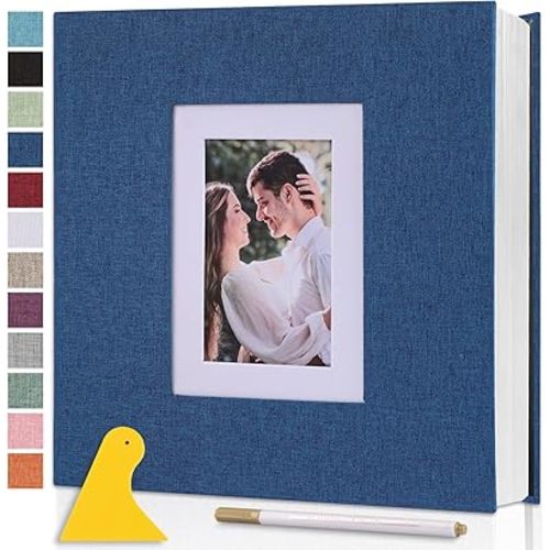 Photo Album Self Adhesive Pages Scrapbook Large Magnetic Photo Albums with Sticky Pages Scrapbooks for Wedding Baby for 4x6 5x7 8x10 Picture Photo Books 11x10.6 Blue 60 Pages