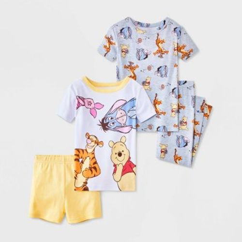 Baby 4pc Winnie the Pooh Cotton Snug Fit Pajama Set - Yellow/Gray 12M