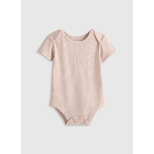 Softest Rib Short Sleeve Bodysuit  in Peach Blush