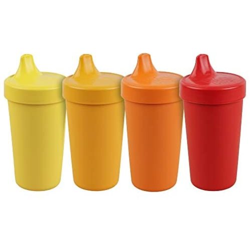 Re-Play Made in The USA 4pk No Spill Cups for Baby, Toddler, and Child Feeding in Yellow, Sunny Yellow, Orange and Red | Made from Eco Friendly Heavyweight Recycled Milk Jugs | (Fall+)
