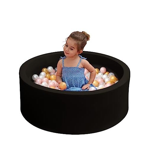 HARBOLLE Baby Ball Pit Soft Round Memory Foam Ball Pits NOT Included Balls Indoor Outdoor Playpen for Babies Toddlers Kids Infants Ideal Birthday Gift for Girls Boys, Black