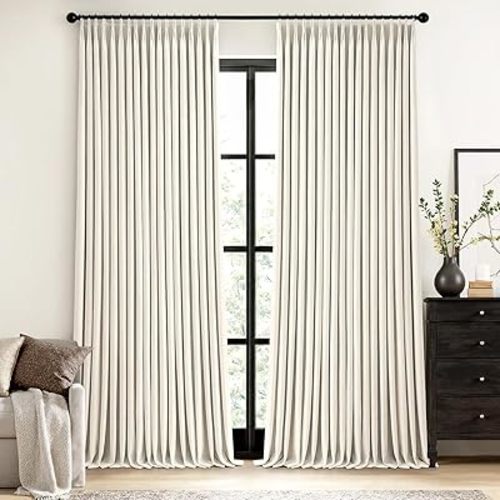 MIULEE Pinch Pleated Blackout Curtains Extra Wide 60 Inches, Natural Linen Blend for Sliding Doors, Memory Trained Thermal Insulated Drapes for Bedroom Living Room, 90 Inches Long, 2 Panels