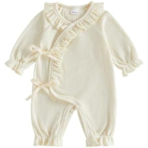 Newborn Girl Coming Home Outfit Long Sleeve Wrap Ribbed Romper Fall Clothes