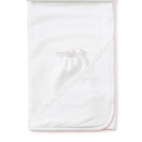 White/Pink New Kissy Dots Hooded Towel & Mitt Set