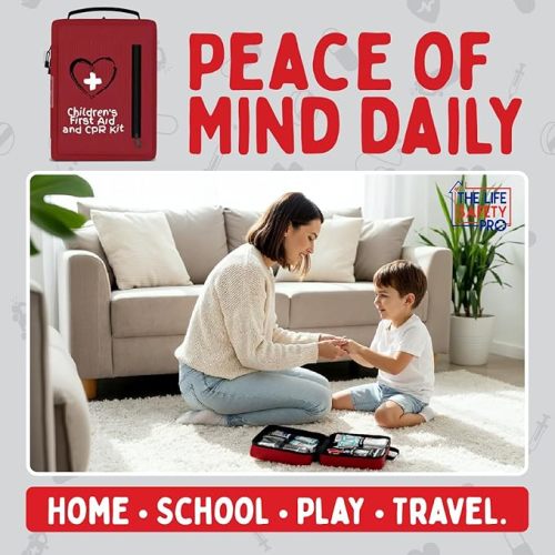 Portable First Aid Kit for Kids with CPR Shield - Ideal for Home, Car, School, Camping, and as a Travel First aid kit. Latex-Free Bandages – Children First Aid Guide by The Life Safety Pro