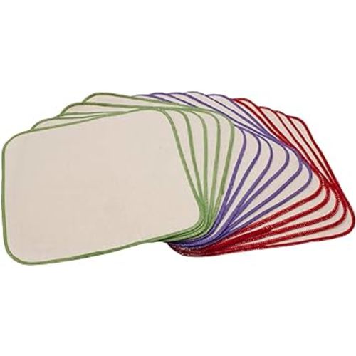 OsoCozy Flannel Cloth Baby Wipes - Reusable and Washable Saves Money - 15 Pack Unbleached/Natural 100% Cotton - Soft and Durable - Colorful Outer Stitching - 8 x 8 inches each.