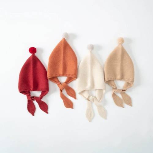 Cashmere Wool Kids Hat, Winter Pom Pom Beanie