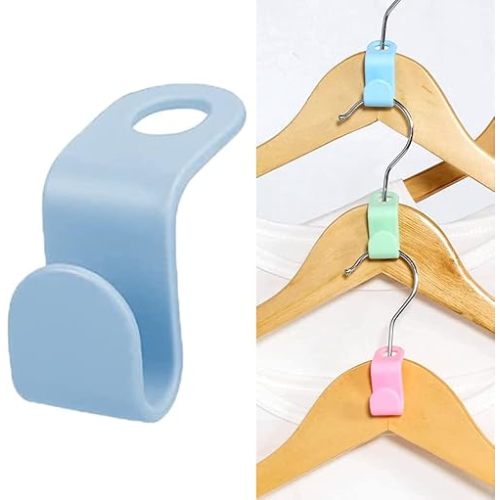 60 Pcs Clothes Hanger Connector Hooks, Plastic Hooks Cascading Hanger Hooks Hanger Extender Clips for Heavy Duty Hangers Space Saving and Clothes Closet Wardrobe Organizer - Blue