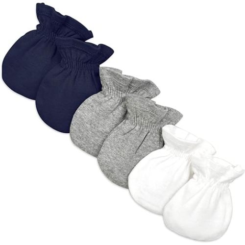 Burts Bees Baby Unisex Baby Mittens, 100% Organic Cotton, 3-Pack Solid Color Infant Scratch Protection Mitts
