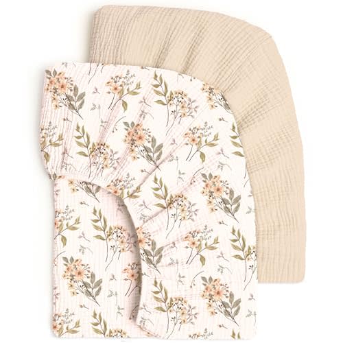 lulumoon Fitted Crib Sheets 2-Pack: Soft Muslin Cotton for Standard Crib - Boho Floral Print for Baby Girls Nursery Bedding & Gift
