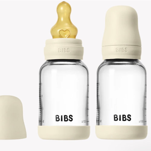 BIBS Glass Baby Bottle 4oz Latex 2-Pack Ivory | Slow Flow – Bibsworld store US