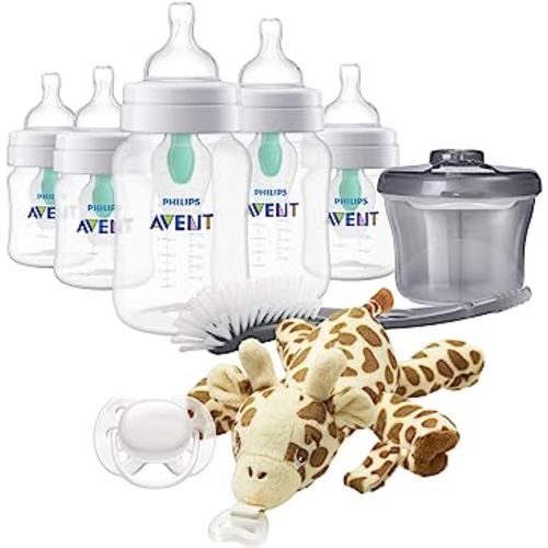 Philips AVENT Anti-Colic Baby Bottle with AirFree Vent Newborn Gift Set with Snuggle, Clear, SCD306/10