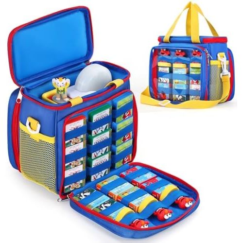 Carrying Case Compatible with Little Tikes Story Dream Machine Books Starter Set and Accessories,Portable Storage Bag for Story Books and Character with Handle and Shoulder Strap (Blue)