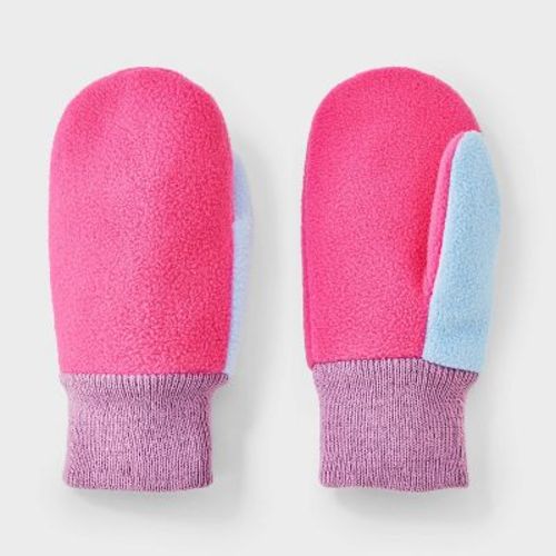 Baby Girls' Quilted Colorblock Fleece Mittens - Cat & Jack™ Pink/Blue 12-24M