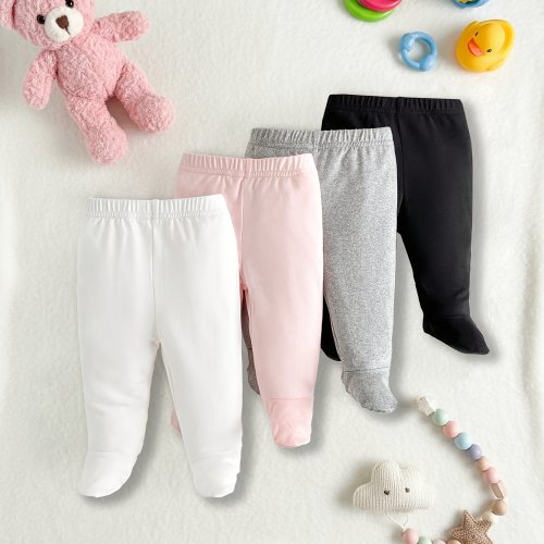 Girls' Spring/Autumn Casual Solid Color Simple Elastic Waist Long Pants 4pcs Set for Outings and Play, Girls' Clothing, Perfect for Outdoor