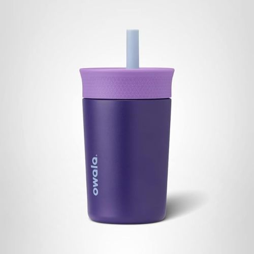 Owala Kids Insulation Stainless Steel Tumbler with Spill Resistant Flexible Straw, Easy to Clean, Kids Water Bottle, Great for Travel, Dishwasher Safe, 12 Oz, Purple (Peacock Palace)