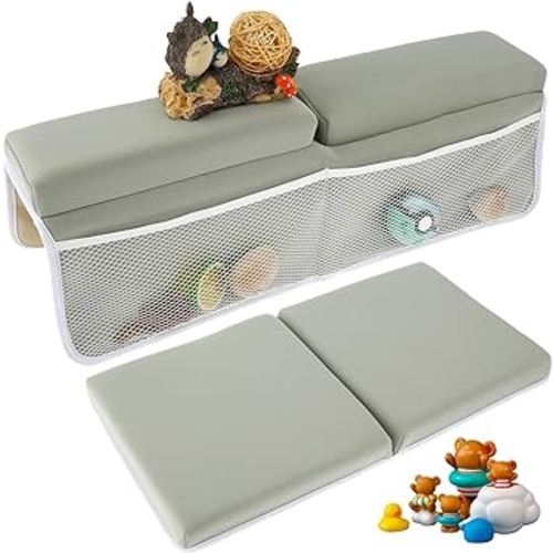 Baby Bath Kneeler and Elbow Rest Pad Set, 1.5'' Comfortable Quickly Dry Thicker Baby Bath Kneeler Pads, Comfortable Non-Slip Kneeling Mat Cushion with Toy Organizer Storage Pockets