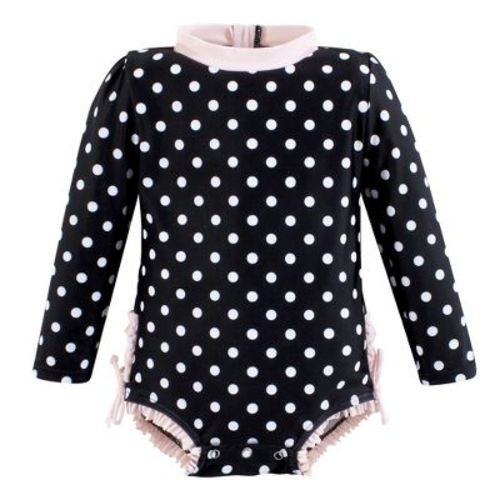 Hudson Baby Girls Rashguard Baby Swimsuit, Black Dot Pink, 3-6 Months