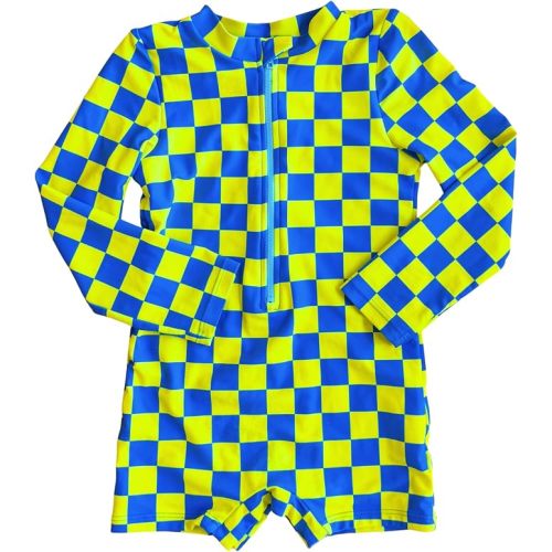 Kids Neon Long Sleeve Rash Guard Suit – One Piece UPF 50+ Sun Protection Swimwear for Boys Girls Baby Toddler