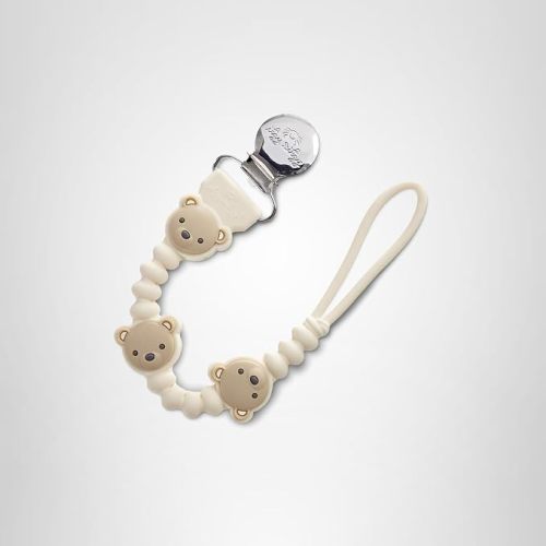 Itzy Ritzy Silicone Pacifier Clip – 100% Food Grade Silicone Pacifier Strap with Clip Keeps Pacifiers, Teethers & Small Toys in Place – Features One-Piece Design, Bear Character & Silicone Cord (Bear)