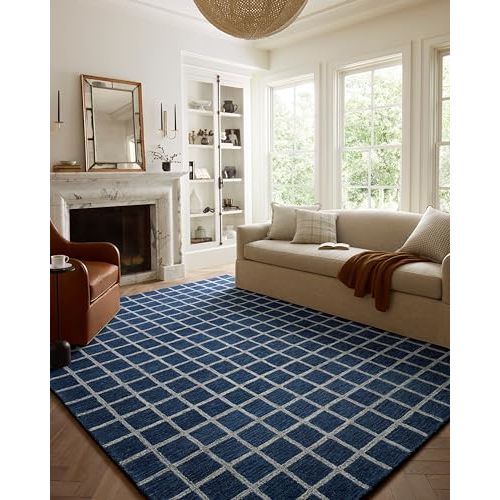 Loloi Chris Loves Julia Polly Navy/Silver 5'-0" x 7'-6" Area Rug | POL-05 Approx. 5x7 Blue Living room Dining room Bedroom, Modern, Timeless, Classic, Hand-Tufted, Neutral, Area Rug