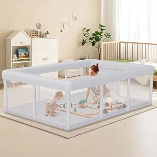 Hiaksedt Baby Playpen 74x50 Inch, Play Pens for Babies and Toddlers Baby Fence Play Yards for Indoor & Outdoor with Breathable Mesh Anti-Fall Playpen (74"x50")