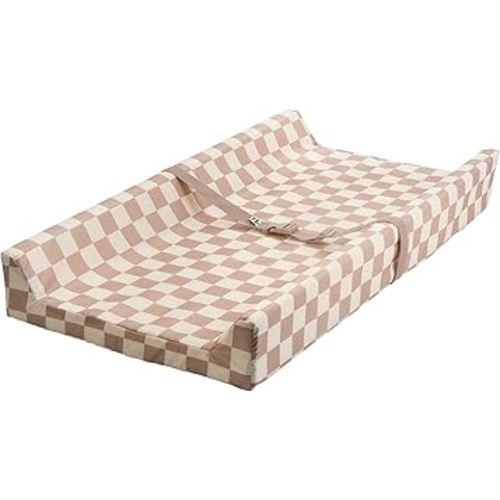 Tiny Twinkle Diaper Changing Pad for Dresser & Nursery Table – Waterproof, Wipeable & Mess-Proof Baby Changing Pad with Safety Strap, Non-Slip Base & Removable Washable Cover(Beige Checkers)