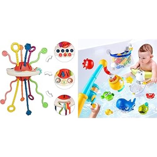 Sensory Pull Strings & Magnetic Fishing Bath Toy Set