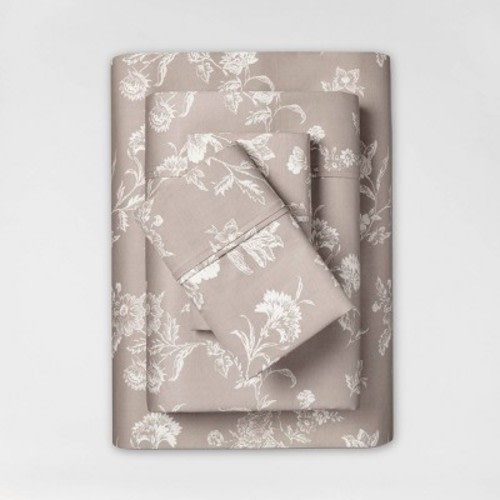 King Printed Performance 400 Thread Count Sheet Set Khaki Floral - Threshold™: Cotton Sateen, OEKO-TEX Certified, Includes 4 Pieces