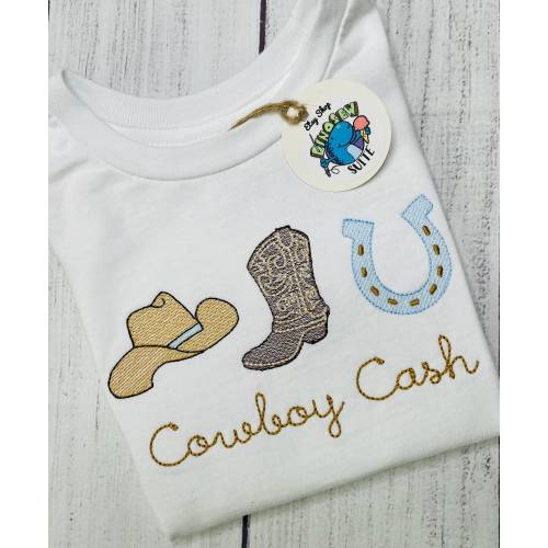 Embroidered cowboy shirt,Custom horse themed bubble,Personalized cowboy boot, hat & horse shoe romper,toddler,baby outfit,cowboy trio outfit