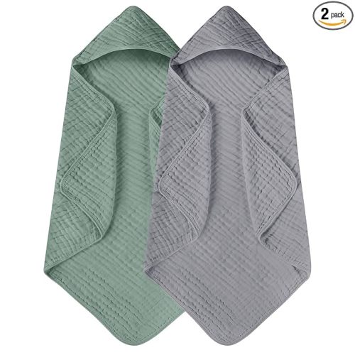 Hooded Baby Towels for Newborn 2 Pack 100% Muslin Organic Cotton