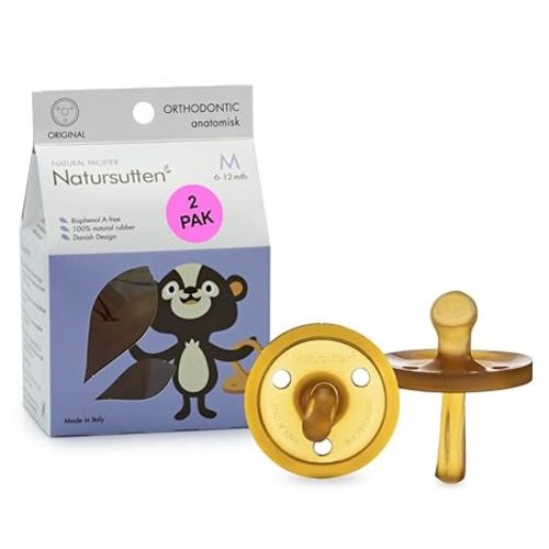 Natursutten 2-Pack Natural Rubber Pacifiers - Safe & Soft BPA-Free Pacifier for Breastfeeding Babies, Made in Italy, Original Shield Orthodontic Nipple, Newborn 0-6 Months