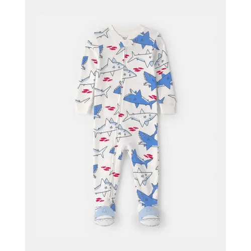 Baby Boy Shark 100% Cotton Snug Fit 1-Piece Pajama - Ivory/Blue | Carter's