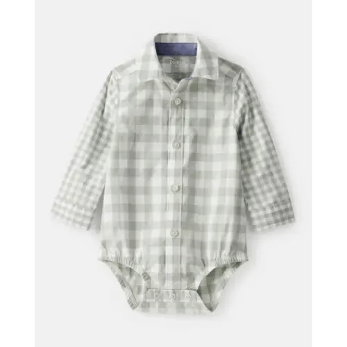 Baby Boy Plaid Long-Sleeve Button-Down Bodysuit - Green - OshKosh B'gosh | Carter's