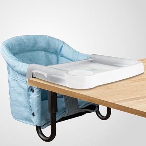 Hook On Chair with Removable Dining Tray,Portable Hook-On Chairs with Storage Bag,for Home and Travel(Sky Blue)