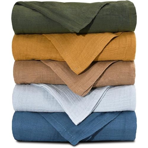 Muslin Receiving Blankets, Neutral Blanket Swaddling for Newborn Boys and Girls, 5 Pack Breathable and Skin-Friendly Swaddle Wrap for Infant Baby (Graceful Colors)