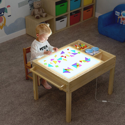 Harriet Bee Light Table for Kids, 3-in-1 Kids Activity Table with Storage, LED Sensory, Building Brick & Art Station with Paper Roll Holder for Ages 3+ | Wayfair