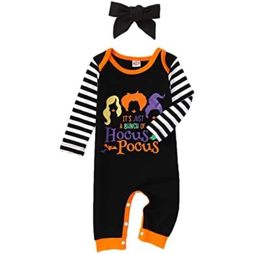 CM C&M WODRO Newborn Infant Baby Girl Halloween Hocus Pocus Romper Jumpsuit Long Sleeve Onesie Bodysuit Outfits Clothes