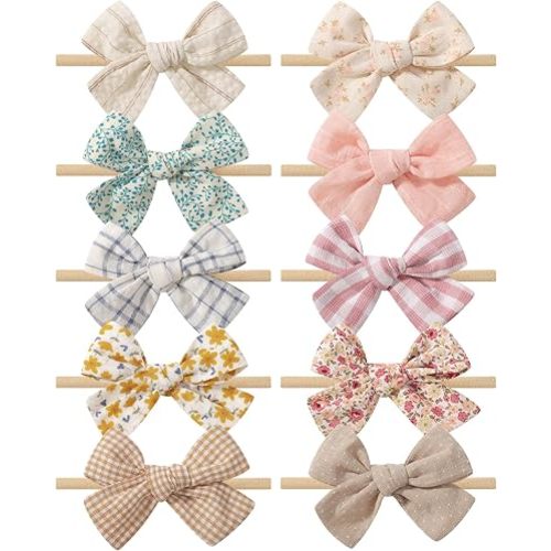 doboi 10PCS Baby Headbands Nylon Hair Bows for Girls Infant Newborn