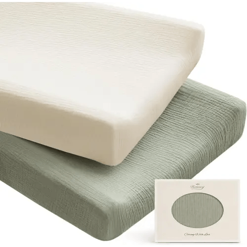 Konssy 100% Cotton Muslin Changing Pad Cover 2 Pack, 32"x16" Standard Fit