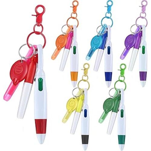 Chinco 30 Pcs Retractable Shuttle Pen Clip with Mini Highlighter Nurse Badge Pen Neon Marker LED Keychain Ring Clip
